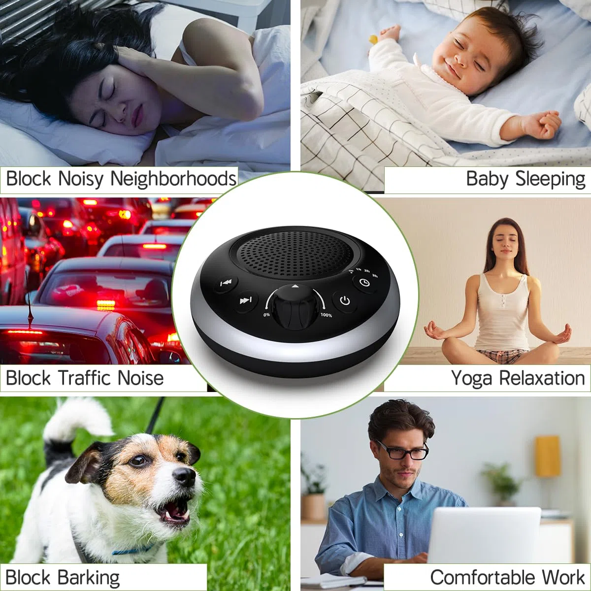 Macchina del suono Macchina per il rumore bianco forte Macchina per il rumore marrone non-stop 30 suoni lenitivi per bambini adulti Macchina per il sonno a rumore rosa 36 livelli Vol Auto-Off Timer