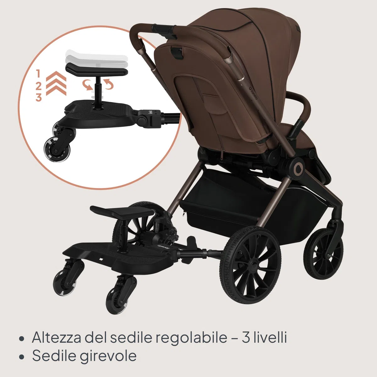LIONELO Pedana Passeggino BUGGY BOARD con Seduta staccabile, Pedana Universale, per Bambini da 2 a 5 anni, Portata 25 kg, Ammortizzazione, Montaggio Universale, Ruote a LED, Pedane mobili