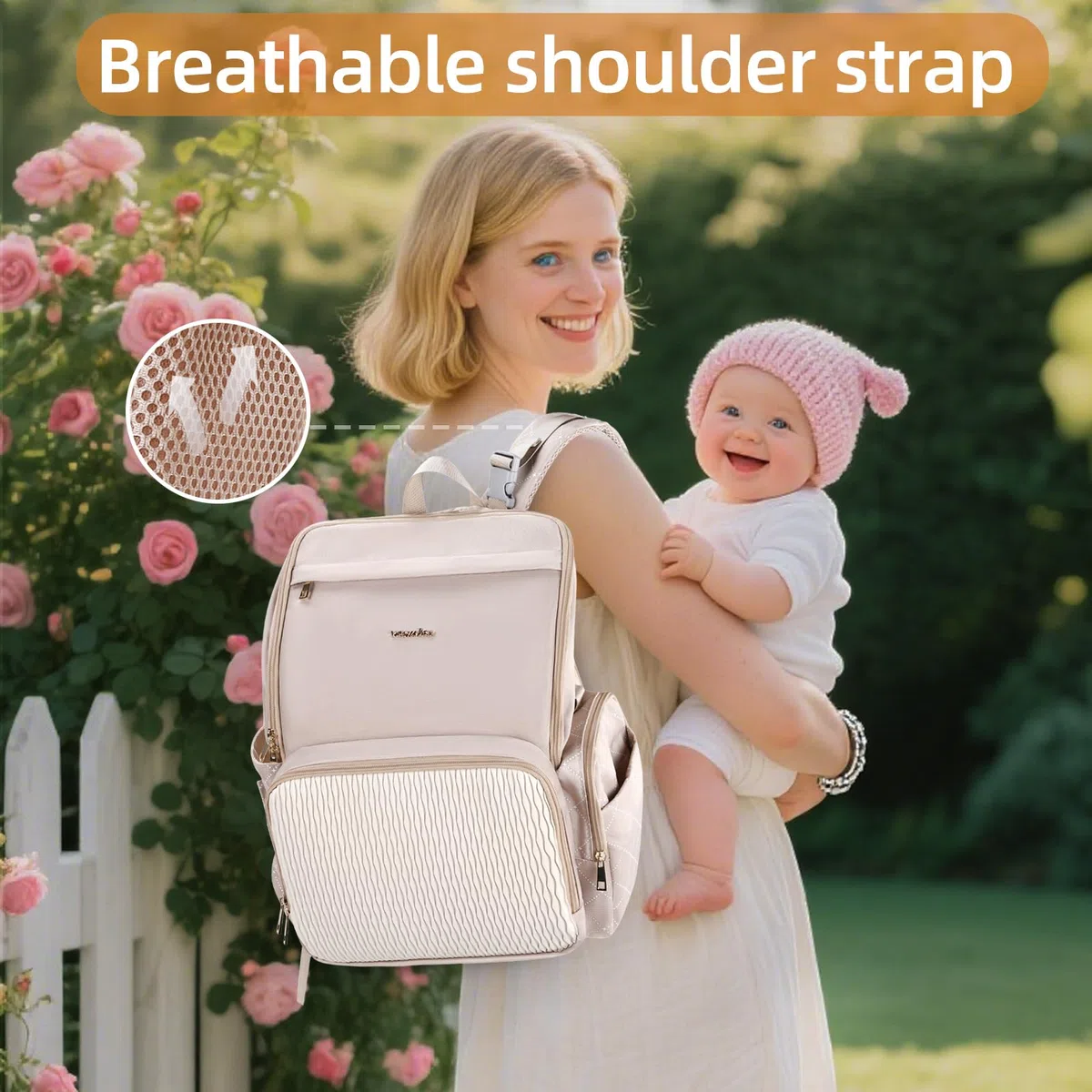 Elegante borsa per pannolini per bambini, borsa con fasciatoio, custodia per ciuccio e cinghie per passeggino