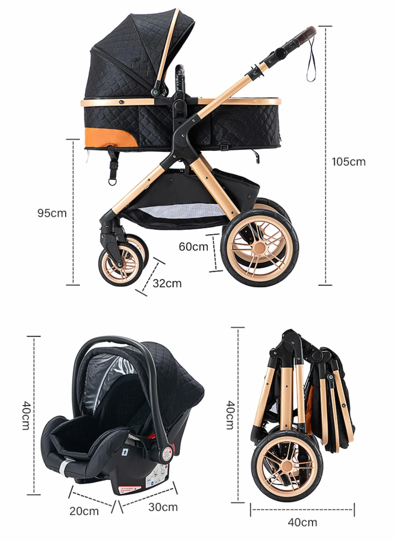 Gondola Passeggino 3 in 1 Pieghevole 25 kg Gomma XX1 Blu