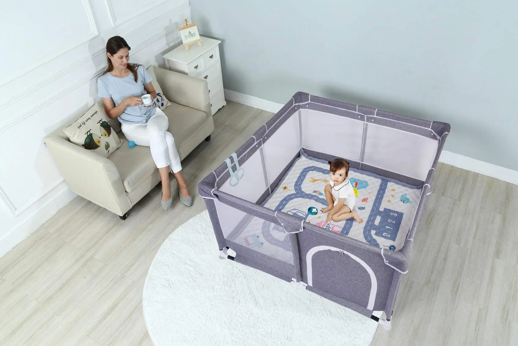 Star Ibaby Box Bambini Pieghevole, Lettino Neonato da Viaggio Morbido, Lettino da Campeggio per Bambini Anti Scivolo, Lettino Neonato Portatile Sicuro e Antiribaltamento, Facile da Piegare/Assemblare