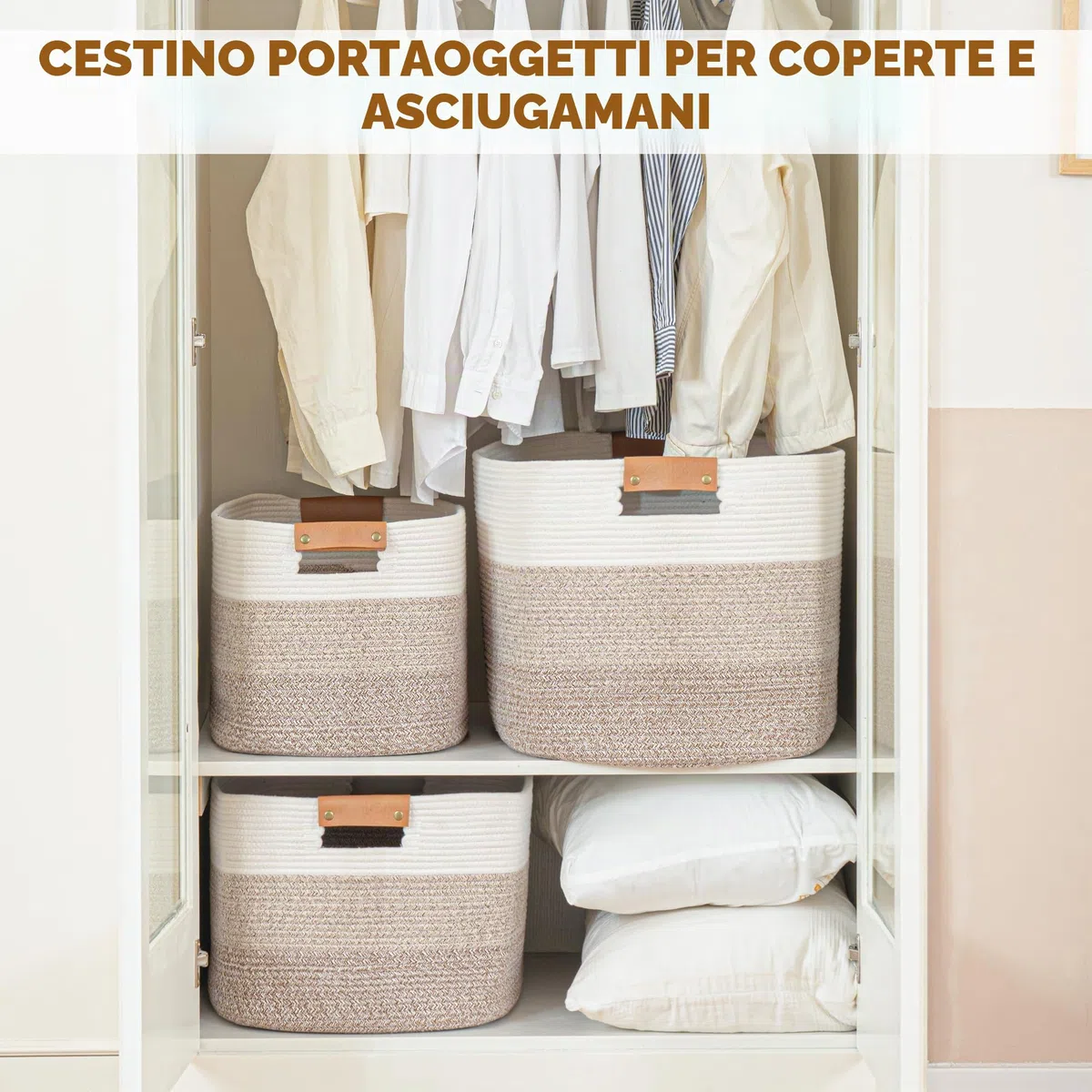 danpinera - Cesto portabiancheria, pieghevole, per giocattoli del bambino, quadrato, per coperte, cuscini, asciugamani ospiti, bianco e marrone