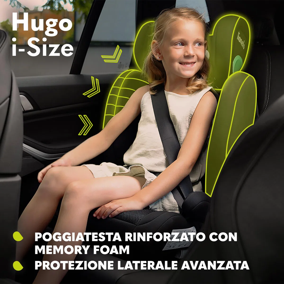 Lionelo Hugo I-size Seggiolino Auto ISOFIX con l'ultima Norma i-Size R129 per bambini Gruppo 2-3 (100-150cm) Poggiatesta a 8 Livelli,Memory Foam,Poggiabraccia,Protezione