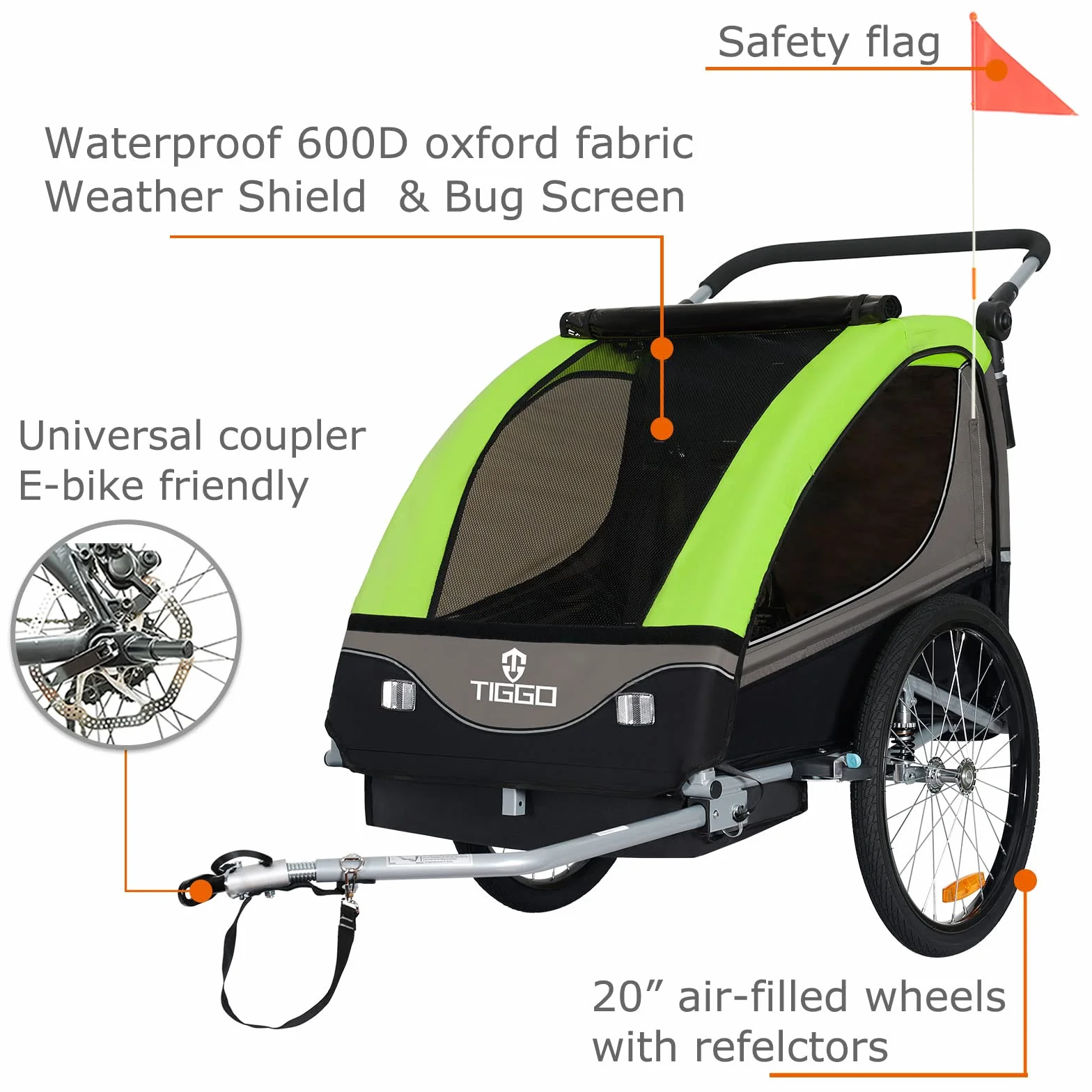 Tiggo S2 Rimorchio bambini 2 in 1 sospensione Jogger passeggino bicicletta girevole 360°
