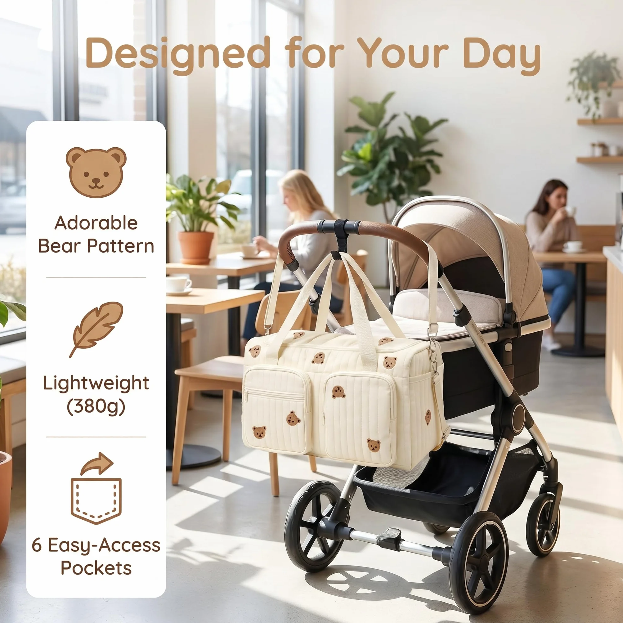 Borsa Fasciatoio in Cotone, Borsa Parto Ospedale Mamma Multifunzionale con Tracolla Rimovibile, Borsa Passeggino Universale Grande per Viaggio