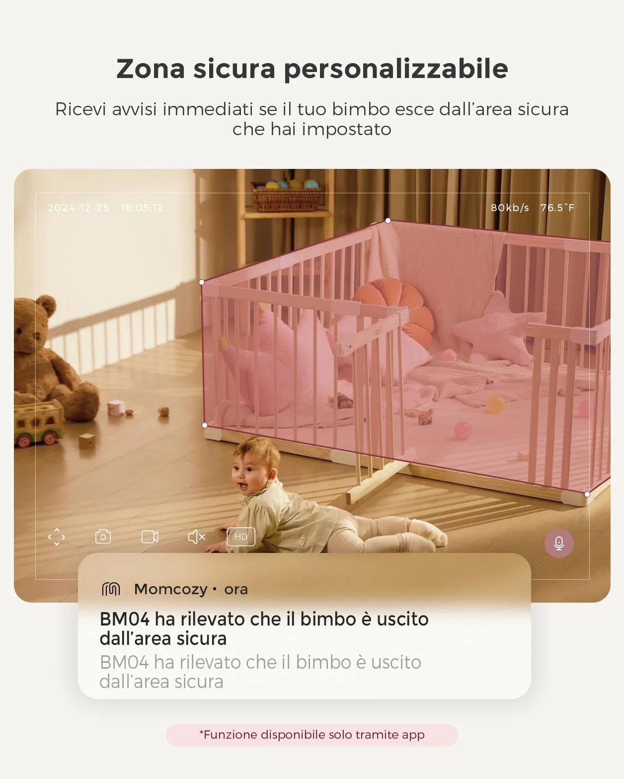 Momcozy Baby Monitor 1080P 5" WiFi Telecamera Neonato 5000mAh Batteria Zoom 4X Visione Notturna