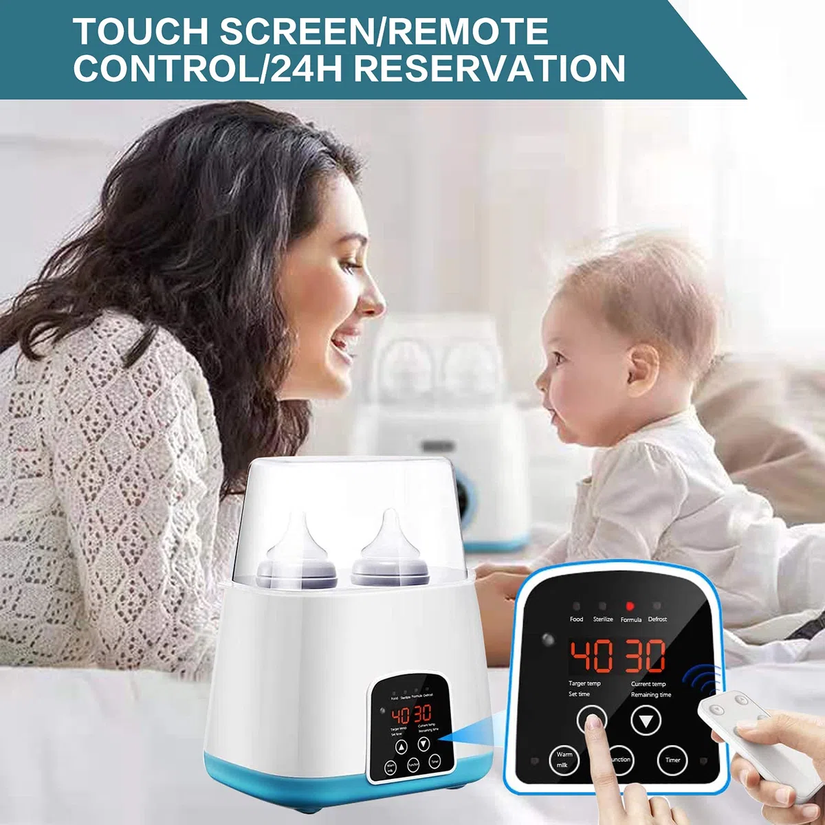 Scaldabiberon, Sterilizzatore per Biberon, Scaldabiberon, Scaldabiberon doppio per latte materno, con display LCD, timer e 5 accessori (Blu)