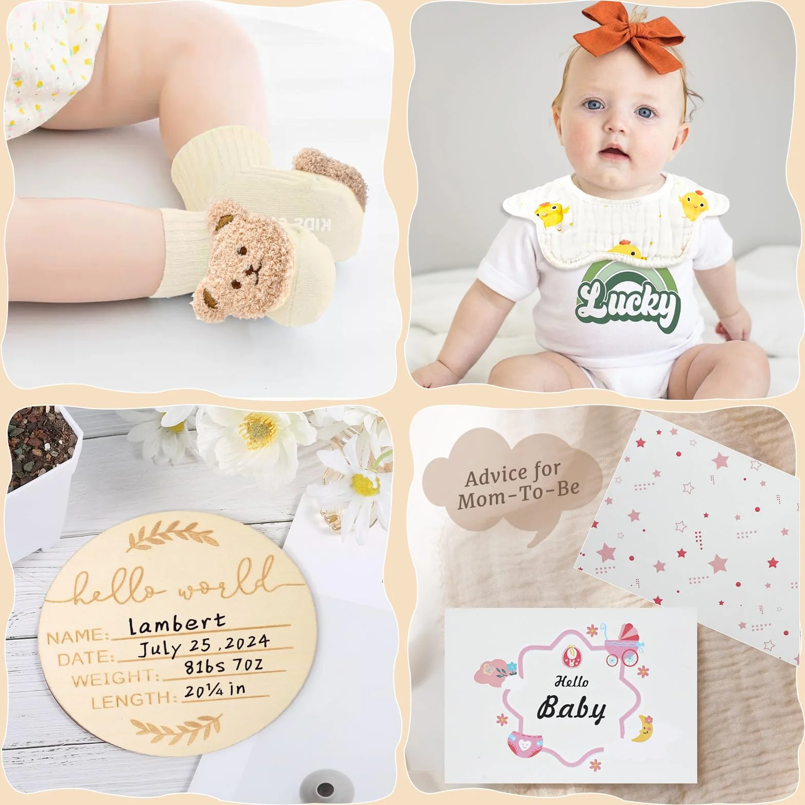 Vamei Regalo Nascita Bimba Bimbo con Pagliaccetto Neonato Asciugamani da Bagno Bavaglino Calzini Antiscivolo Sonaglio Set Regalo Neonato Nascita Regalo Baby Shower Unisex