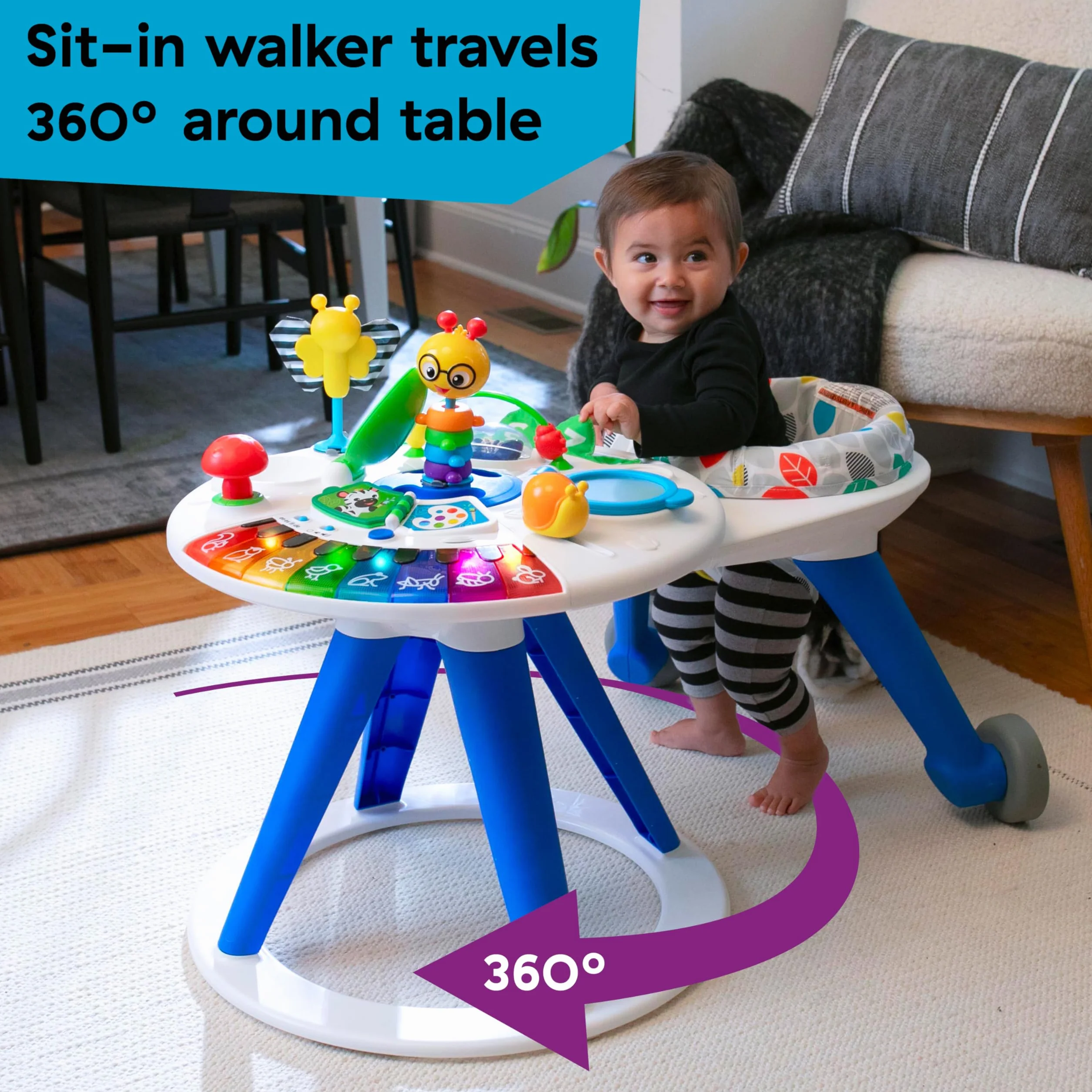 Baby Einstein Around We Grow Centro Attività e Tavolo Girello Evolutivo Multilingue, Sedile Girevole 360°, Altezza Regolabile, dai 6 Mesi+