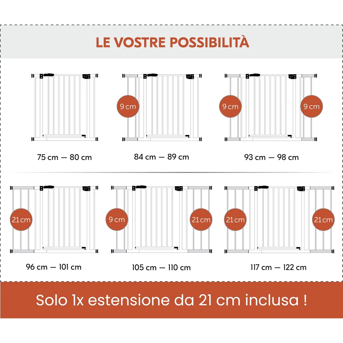 hauck Cancelletto di Sicurezza per Bambini Open N Stop KD incl. Estensione da 21cm - Cancelletto per Bambini da 96 a 101cm - Fissaggio a Pressione - Estensibile, per Porte e Scale - Metallo, Bianco