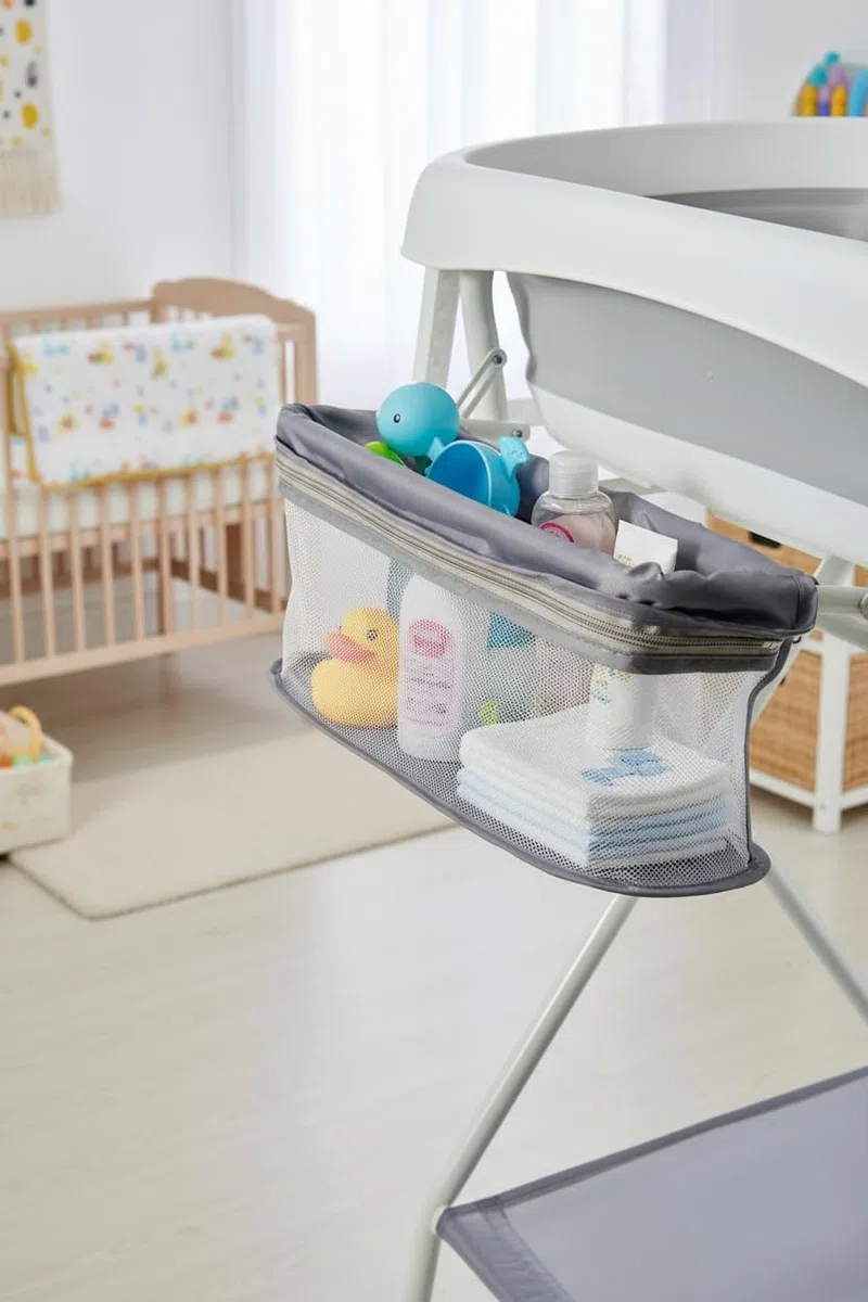 Vaschetta per il bagnetto con telaio 80 cm -Vaschetta per il bagnetto con supporto Sicura per il bambino(Grau mit Badewannenablage)