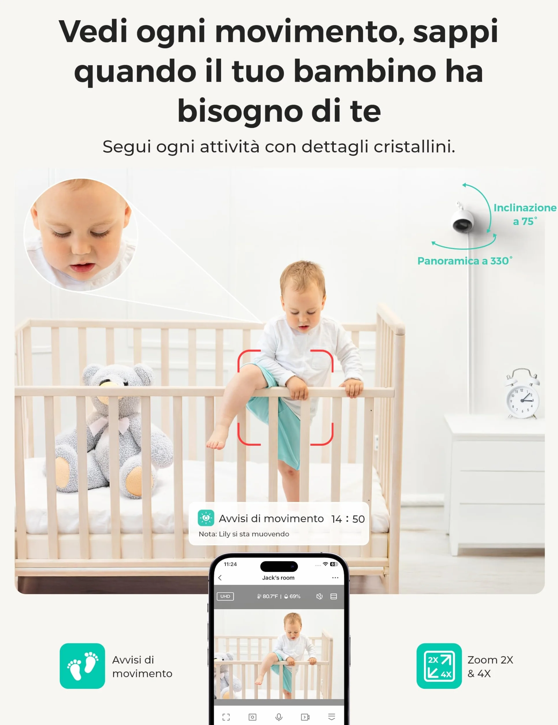 Dr.Care Smart WiFi Baby Monitor VistaView Lite, Schermo 4" 720P, Fotocamera 1080P, App, Allarmi Movimento, Visione Notturna, Batteria 3000mAh, Portata 390m (4" Baby Monitor + 1 Telecamere)