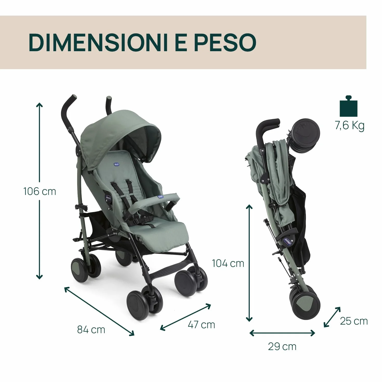 Chicco Echo Lite Passeggino Leggero 0-22 kg Schienale Reclinabile 4 Posizioni Ruote Anteriori Girevoli