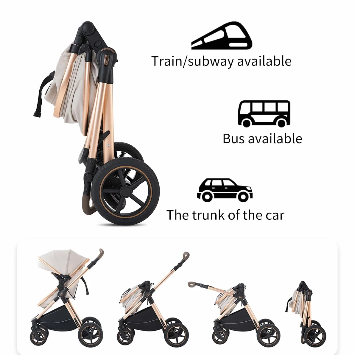 BEBBY Passeggino trio 3 in 1 Cannuccia Portatile Pieghevole Alto Telaio Alluminio Neonato (D2-Purple, H2-D)