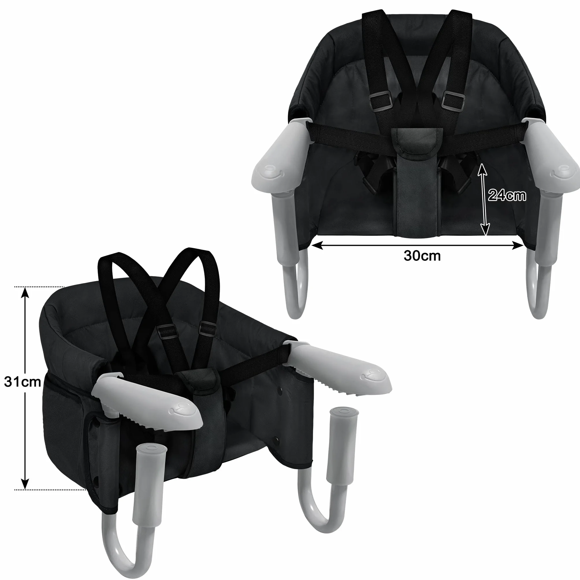XMTECH Seggiolino da tavolo pieghevole per bambini, seggiolone, per il fissaggio al tavolo, struttura stabile, sedia da tavolo imbottita con tasca, colore nero