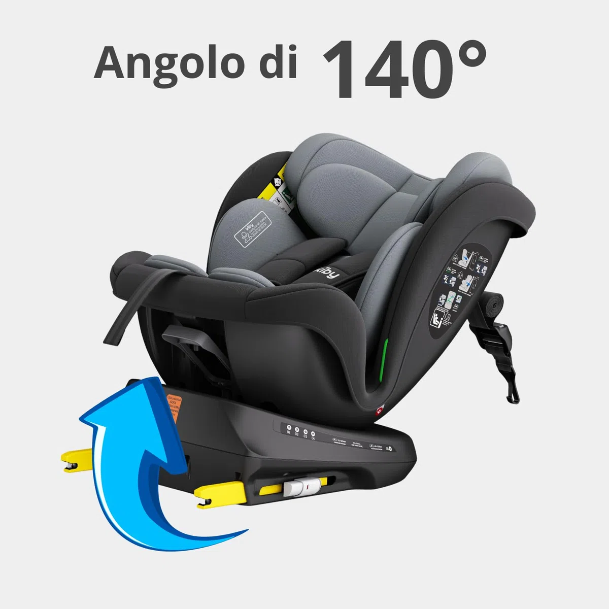 Kiby® Seggiolino Auto Comfy-Fix, ISOFIX i-Size 40–150 cm, Rotazione 360°, Reclinabile, Poggiatesta Regolabile, Contro e Fronte Marcia