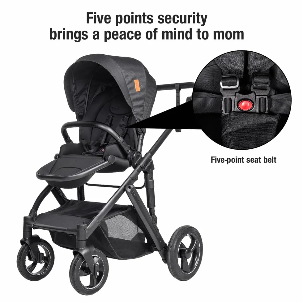 Passeggino 4 in 1 regolabile in altezza, Nero, Set completo