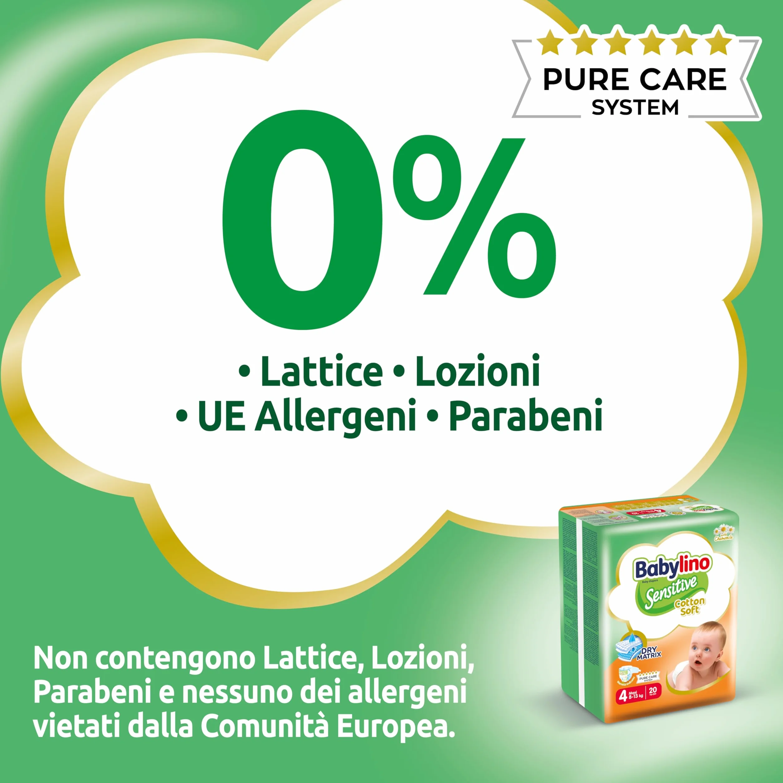 Babylino Sensitive Cotton Soft Pannolini Taglia 4 Maxi 8-13kg 150 Unità