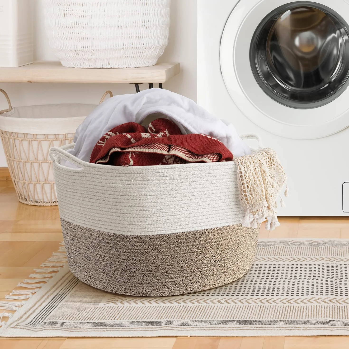 Maliton Cesto Portabiancheria Extra Grande 50x33 cm Bianco Marrone