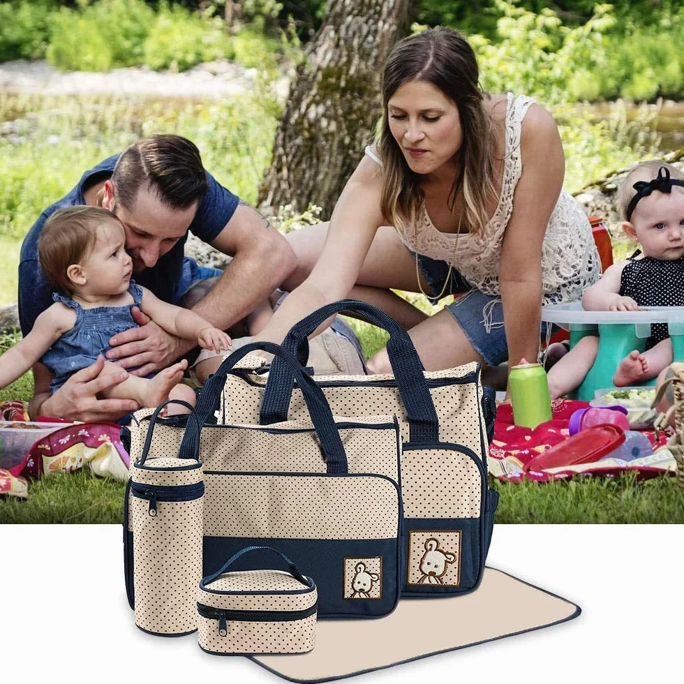 FREESOO Set di 5 zaini per pannolini, borsa da viaggio con molte tasche, tracolla regolabile