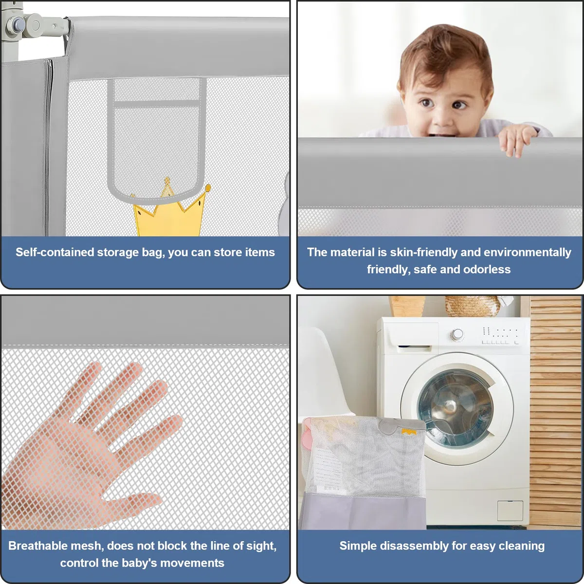 Barriera per letto 180 cm, Barriera pieghevole per letto per bambini, Protezione per letto per bambini per prevenire le cadute, Barriera per bambini piccoli, Facile da montare, Grigio ricamato