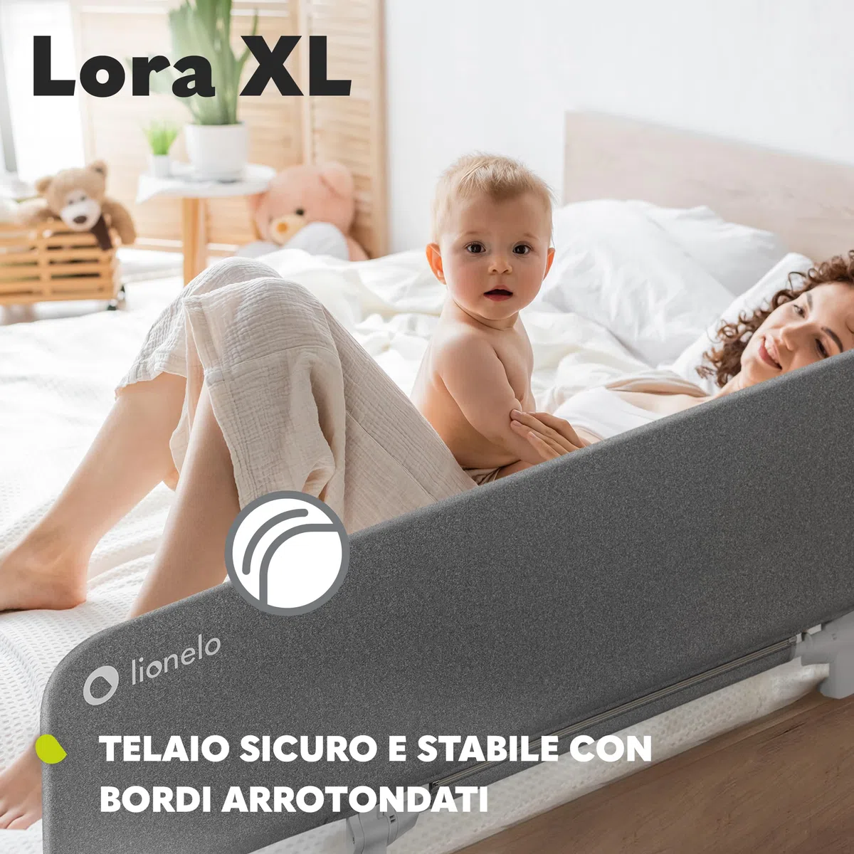 lionelo Lora Sponda Letto Portatile e pieghevole per Bambini Altezza 45cm Lunghezza 150cm Regolazione inclinazione fino a 180° Barriera letto con meccanismo di bloccaggio StandSafe impedisce la caduta