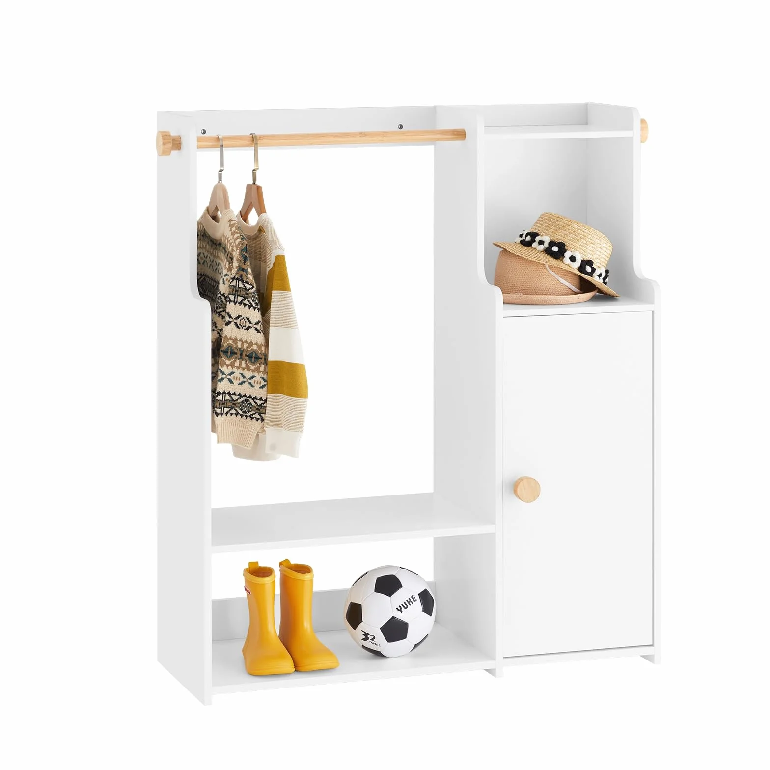 SoBuy Armadio Bambini con 4 Ripiani e 2 Ganci Bianco 94x35x110cm KMB110-W