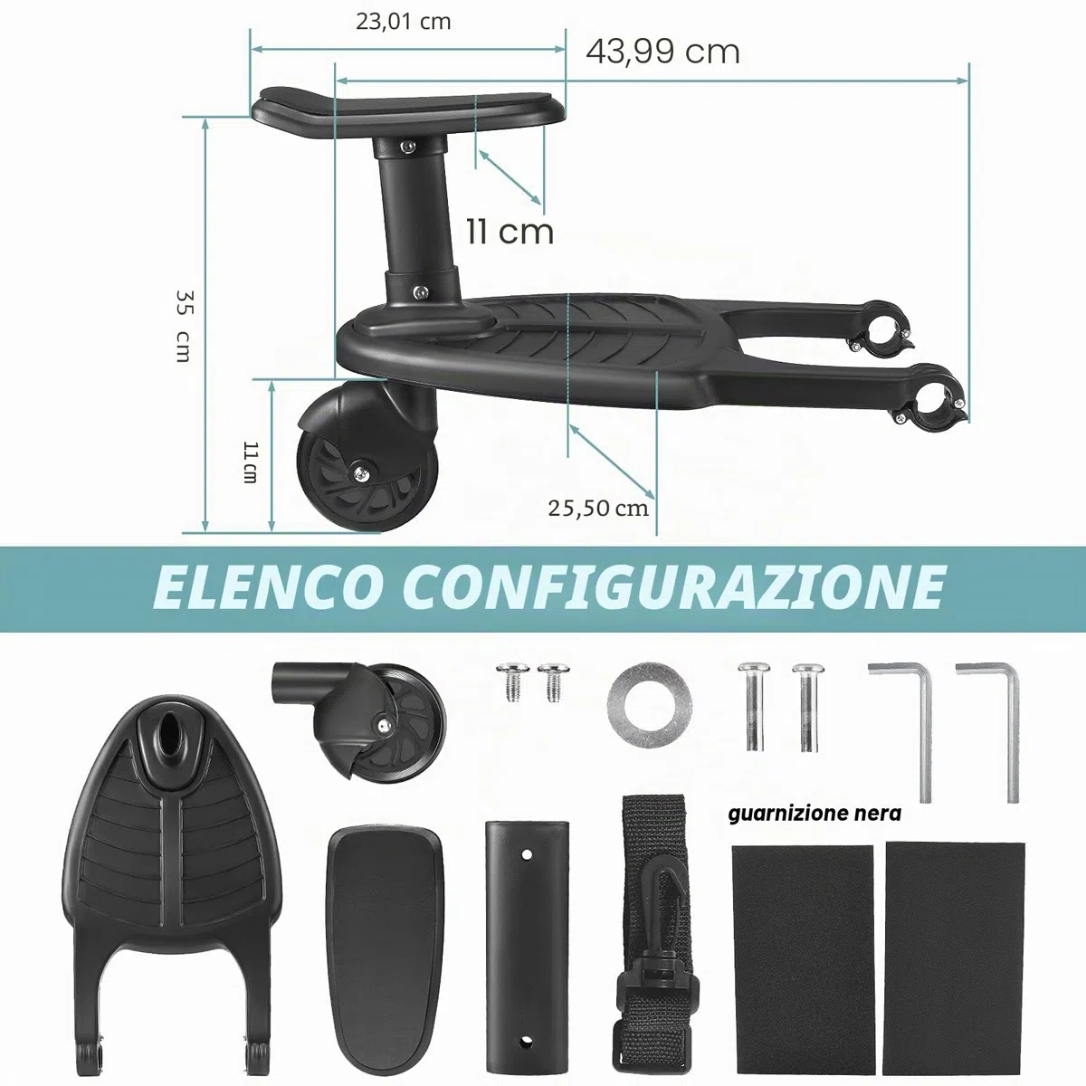 Vihir Pedana Passeggino con Sedile, Sedile Rimovibile E Assemblato Scheda, Pedana buggy board per bambini di 2-5 anni (25 kg)