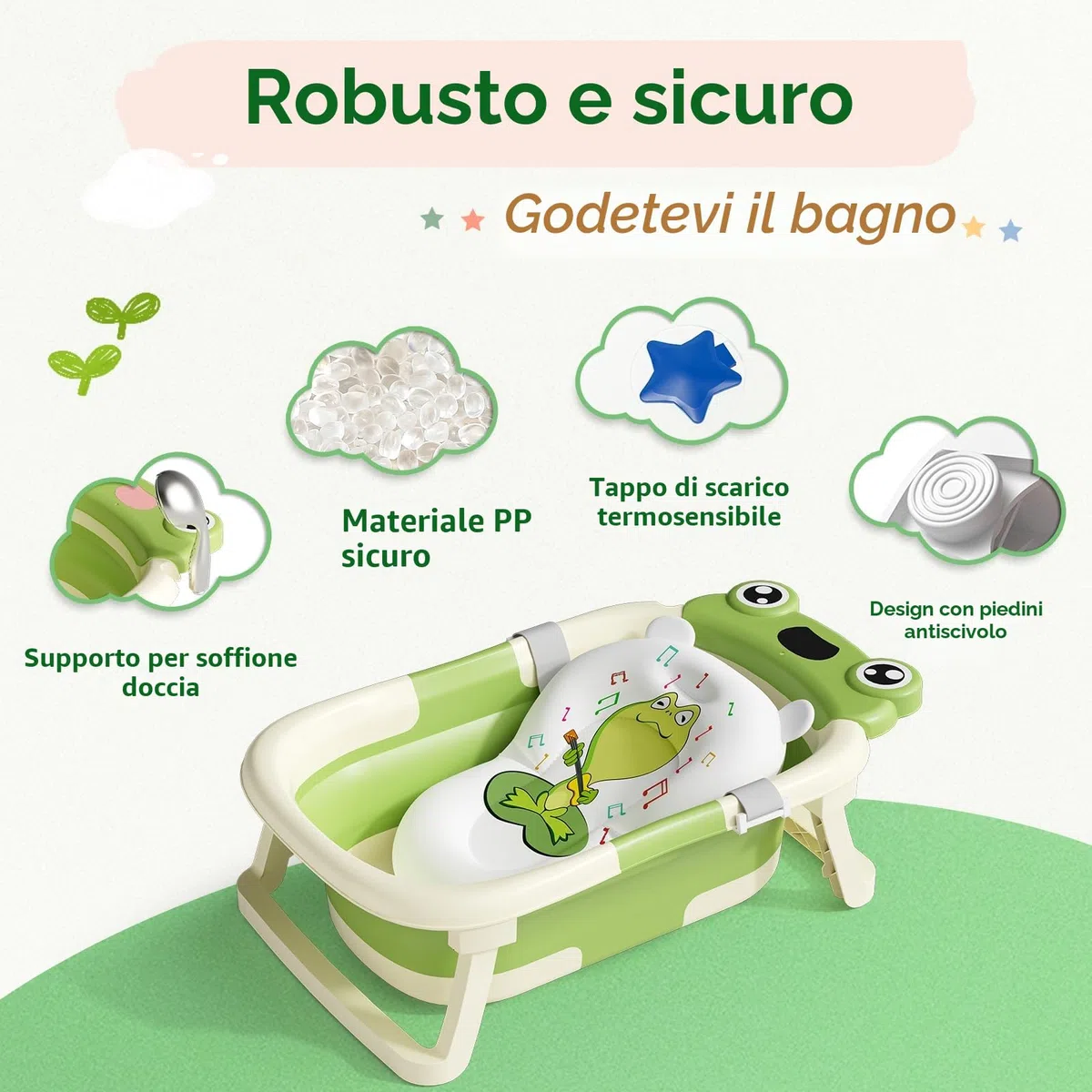 COOSEYA Vasca Neonato Bagnetto, Vasca Neonato Con Supporto Da Bagno Gratuito, Verde