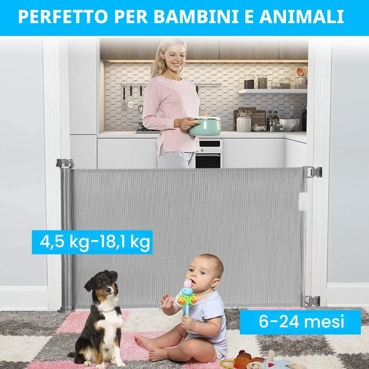 Cancelletto estensibile per scale 0-150 cm Porta retrattile barriera per bambini animali domestici Grigio
