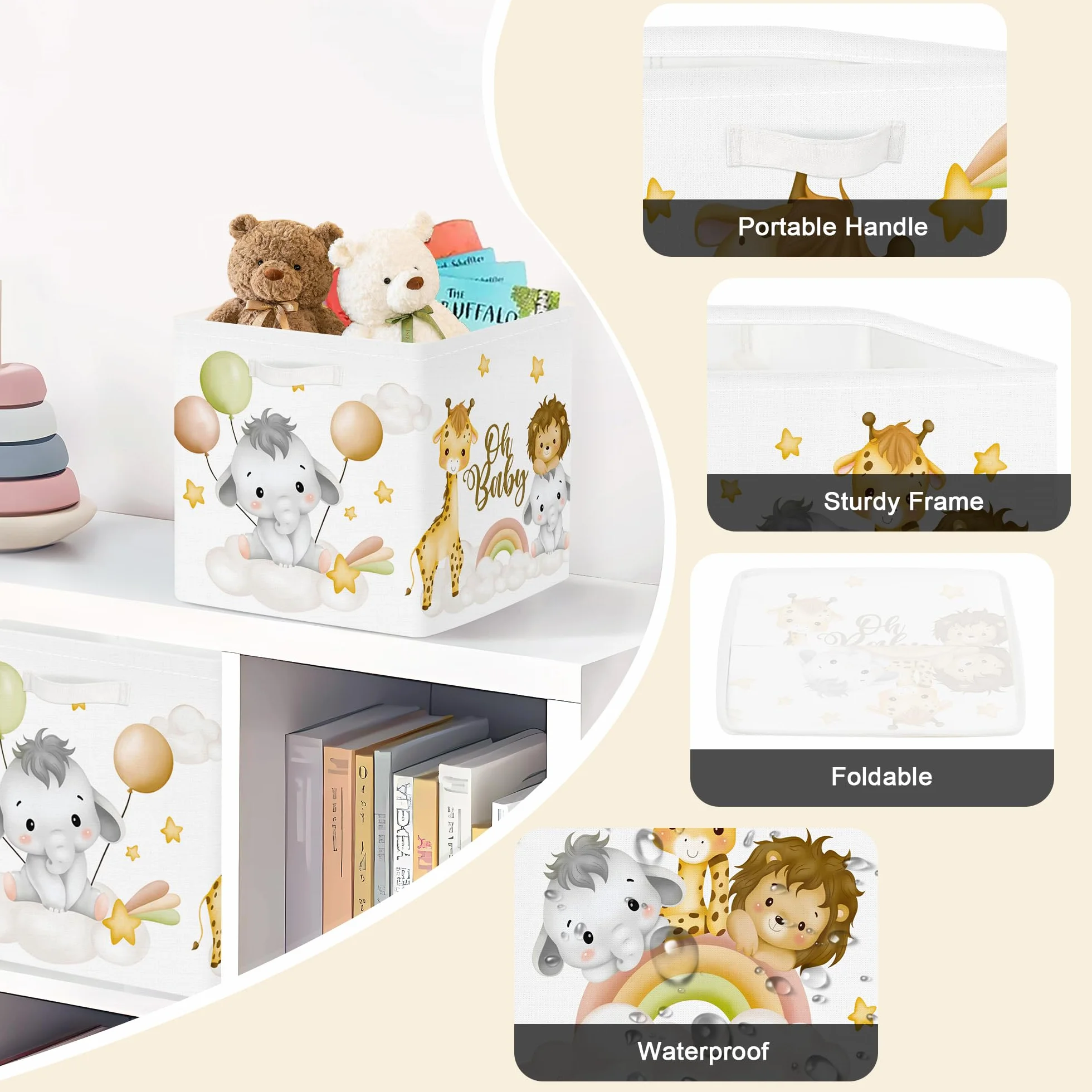 Set di 3 Cubi Portaoggetti Ripiegabili Animale da Sogno Giraffa 30x30x30 cm