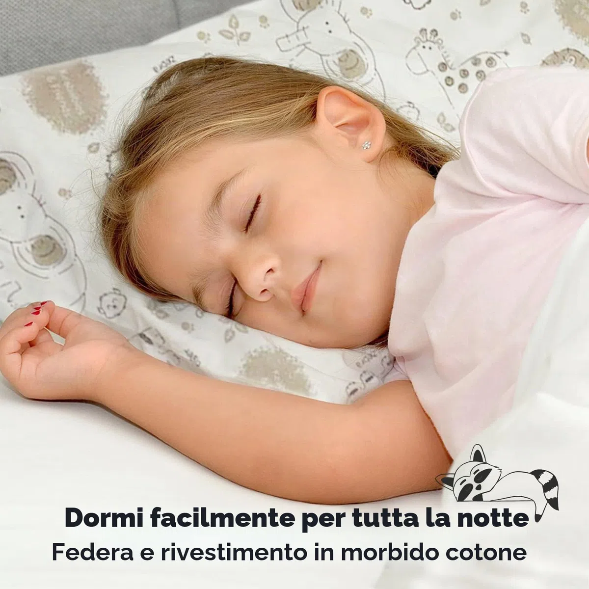 KeaSafari - Cuscino per bambini con federa, morbido cotone biologico, per dormire, lavabile, per bambini
