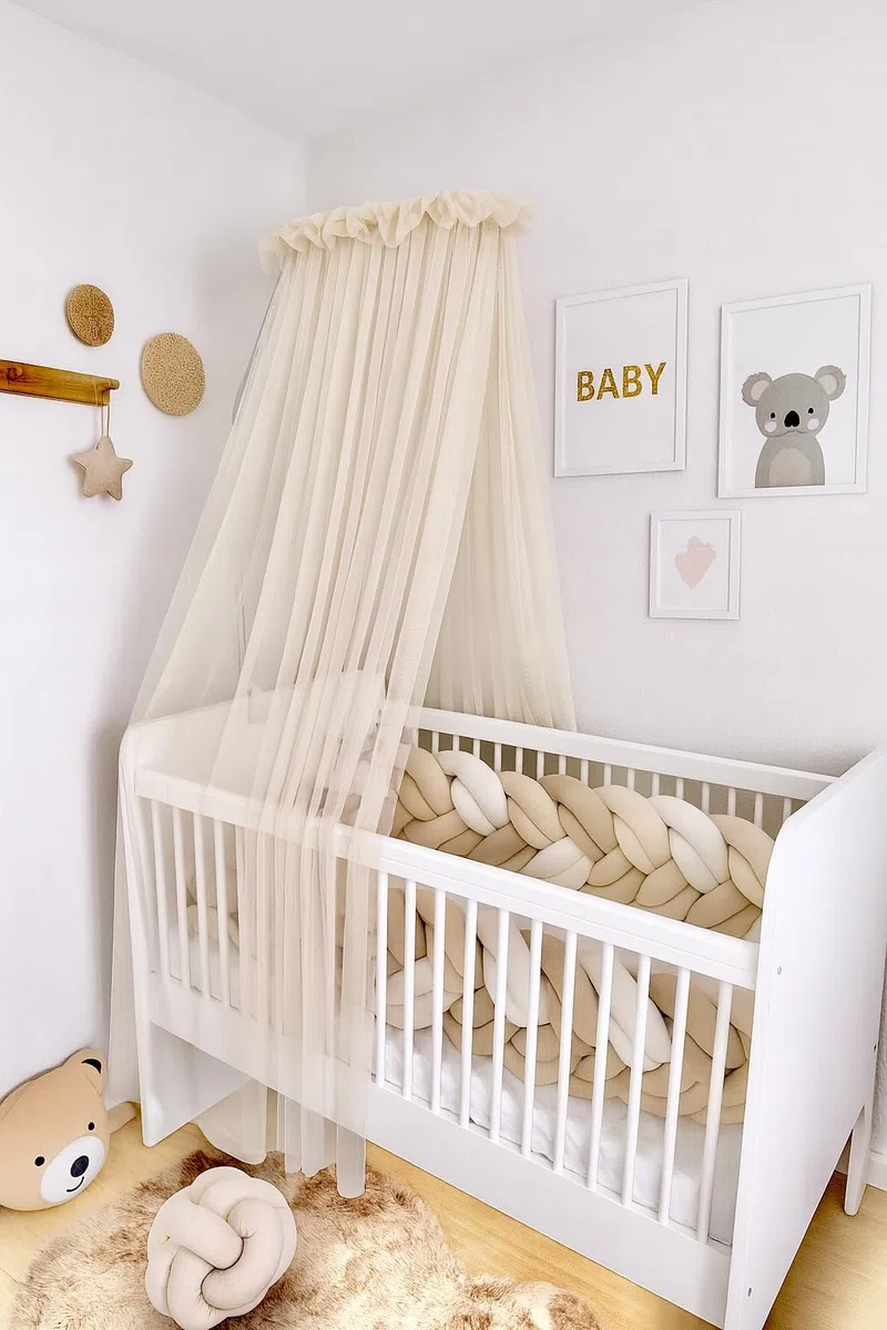 Baby Fancyroom Baldacchino per lettino - 300 x 180 cm - Tulle fine - Fatto a mano - Elegante volant - Disponibile in beige, blu, rosa antico, ecru (beige)