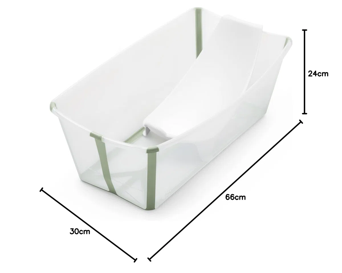 Stokke Flexi Bath (Verde trasparente) con Supporto per neonati - Durevole e Facile da conservare - Comodo da usare a casa o in viaggio - Ideale per neonati fino ai 48 mesi