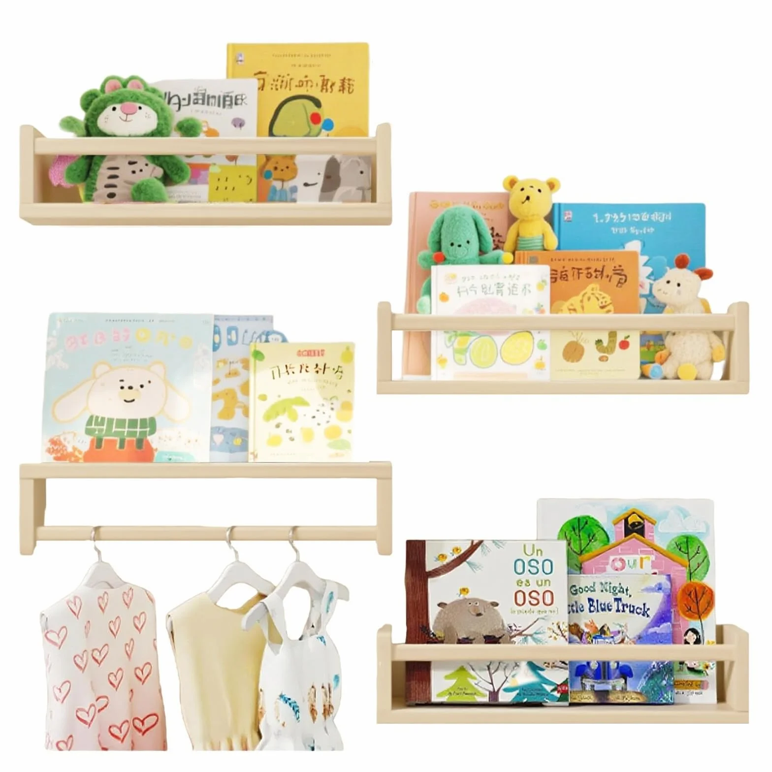 Libreria sospesa parete legno massiccio 41,5 cm set 3 pezzi per cameretta bambini