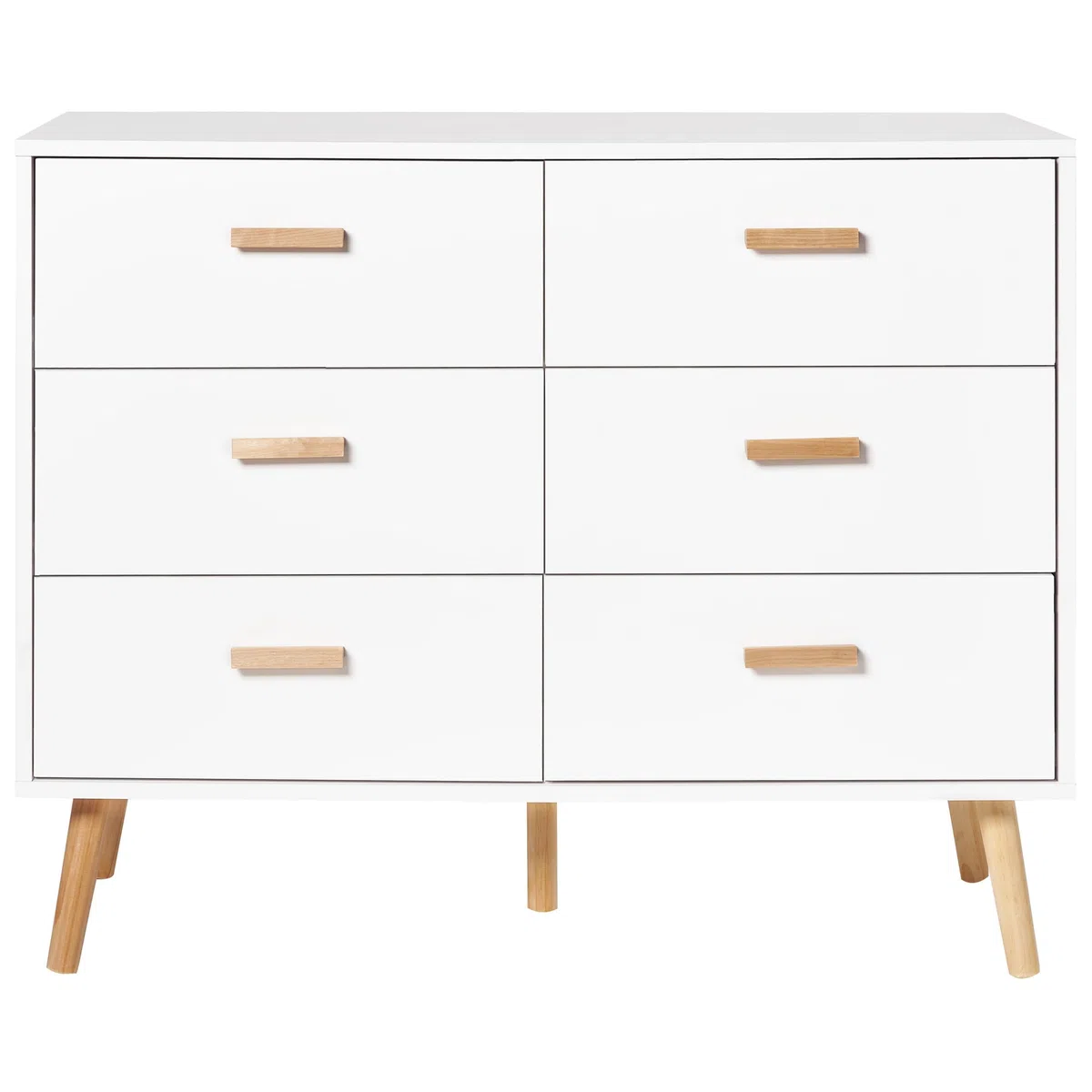 Cassettiera scandinava 6 cassetti gambe in legno bianco