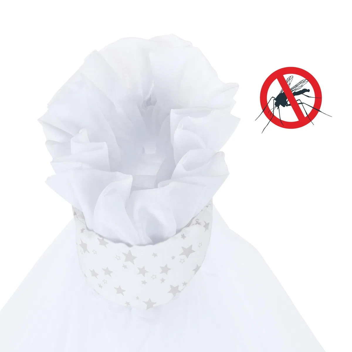 babybay Zanzariera e cielo piqué con nastro adatto per tutti i modelli fino a 96 cm di lunghezza, bianco stelle grigio perla