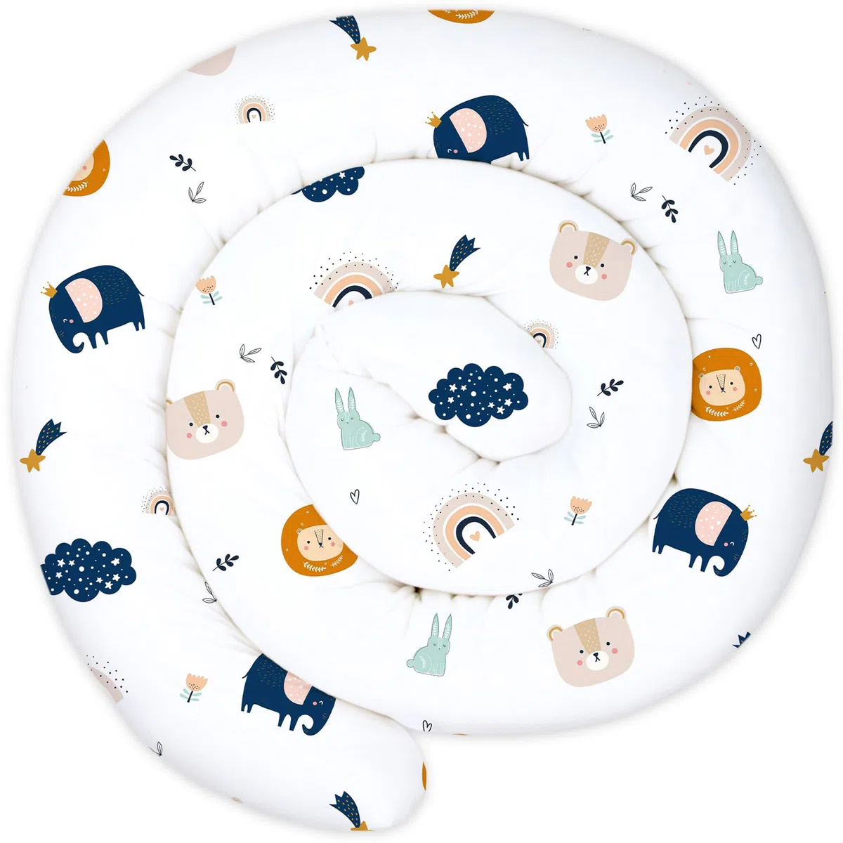 Totsy Baby Cuscino decorativo per letto a forma di serpente XL, realizzato a mano, blu navy con arcobaleno, 300 cm, certificato Oeko-Tex