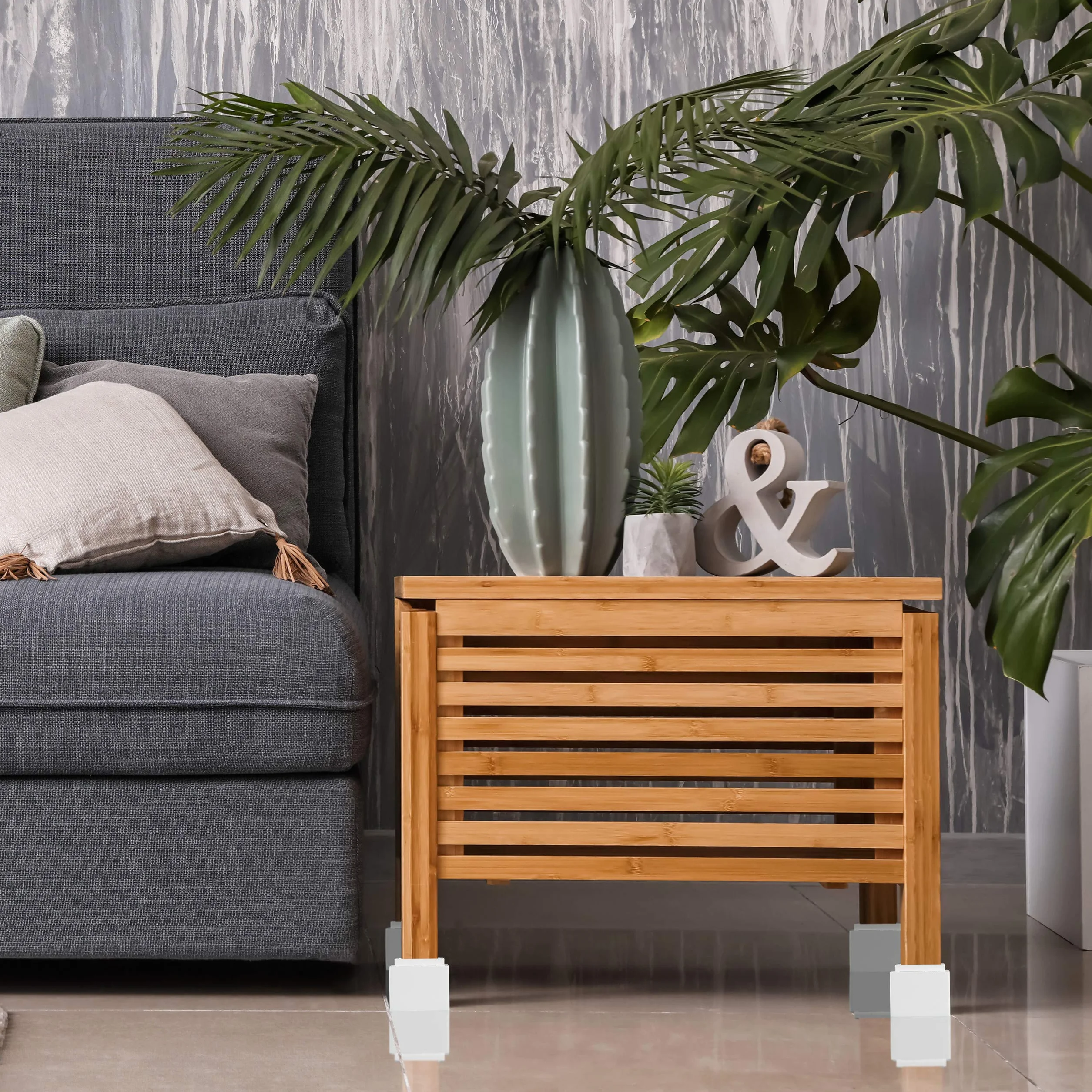 Relaxdays Set 4 Rialzi per Mobili, Aumento Altezza 8,5 cm per Tavoli Sedie, Legno Naturale