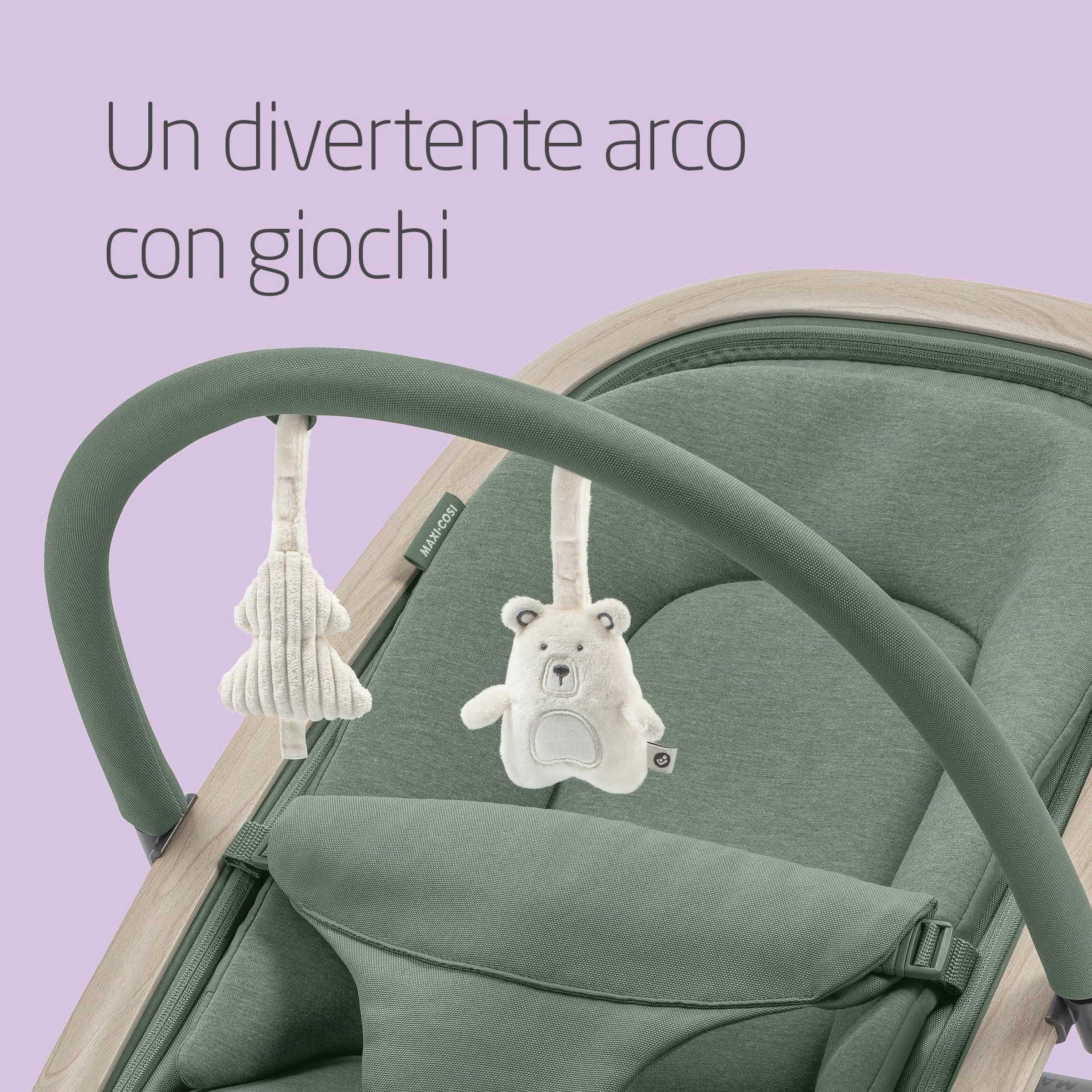 Maxi-Cosi Kori Sdraietta Neonati in Tessuto con Arco Gioco, 0-2 anni, 15 kg, Sdraietta Pieghevole, 3 Posizioni di Reclinabile, Chiusura Compatta, Cinture Easy-in, Chiusura Compatta, Beyond Green