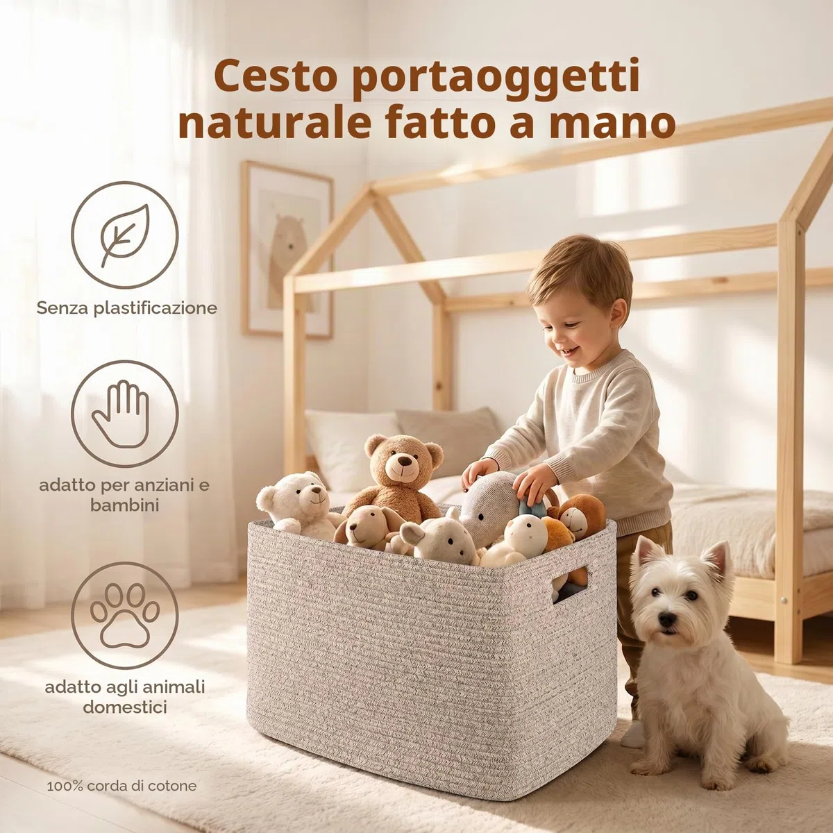 OIAHOMY, Grande cesto portaoggetti per coperte, 75 l, con manico, in corda di cotone per organizzare 55,9 x 43,2 x 30,5 cm, cestino per coperte, soggiorno, cestino per giocattoli per asilo, marrone