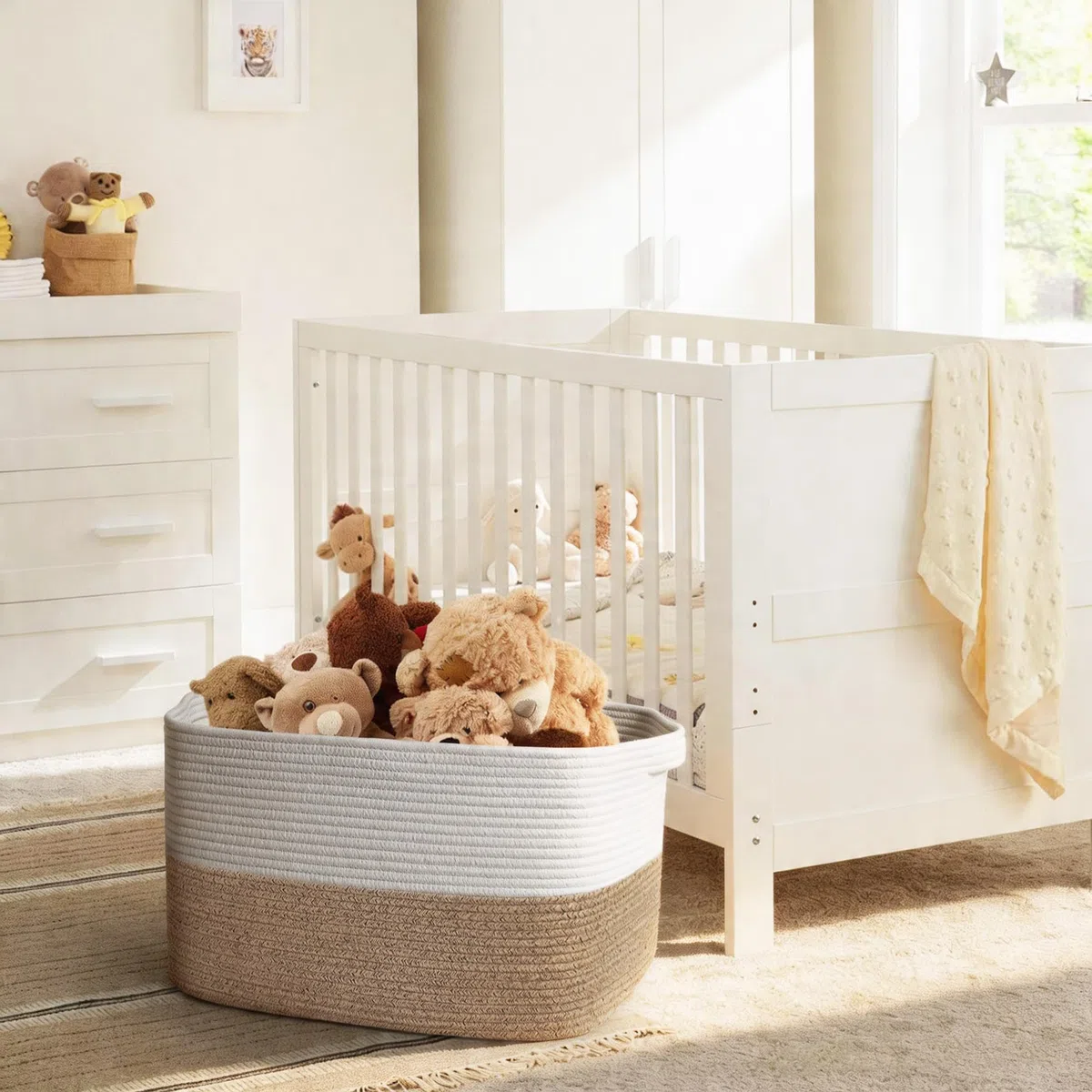 MEGASKET Cesto Rettangolare Extra Large in Corda di Cotone, 60 x 39,9 x 35,8 cm, per Coperte, Cuscini in Vimini, Portaoggetti Morbido per Bambini e Giocattoli