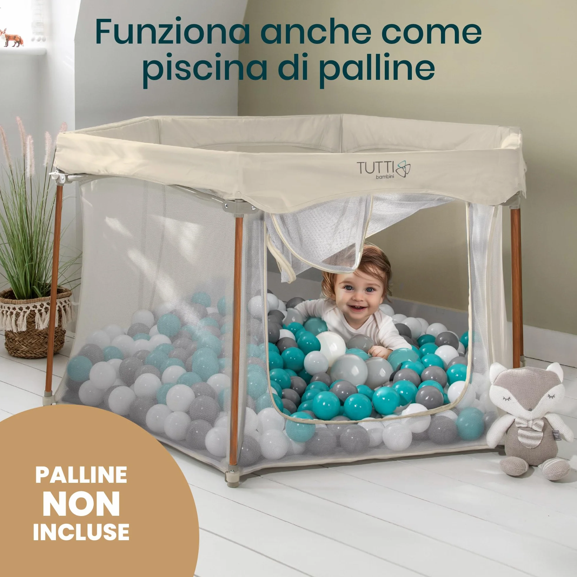 Tutti Bambini Box Bambini Pieghevole Recinto Neonato 135 x 135 x 75 cm Ecru