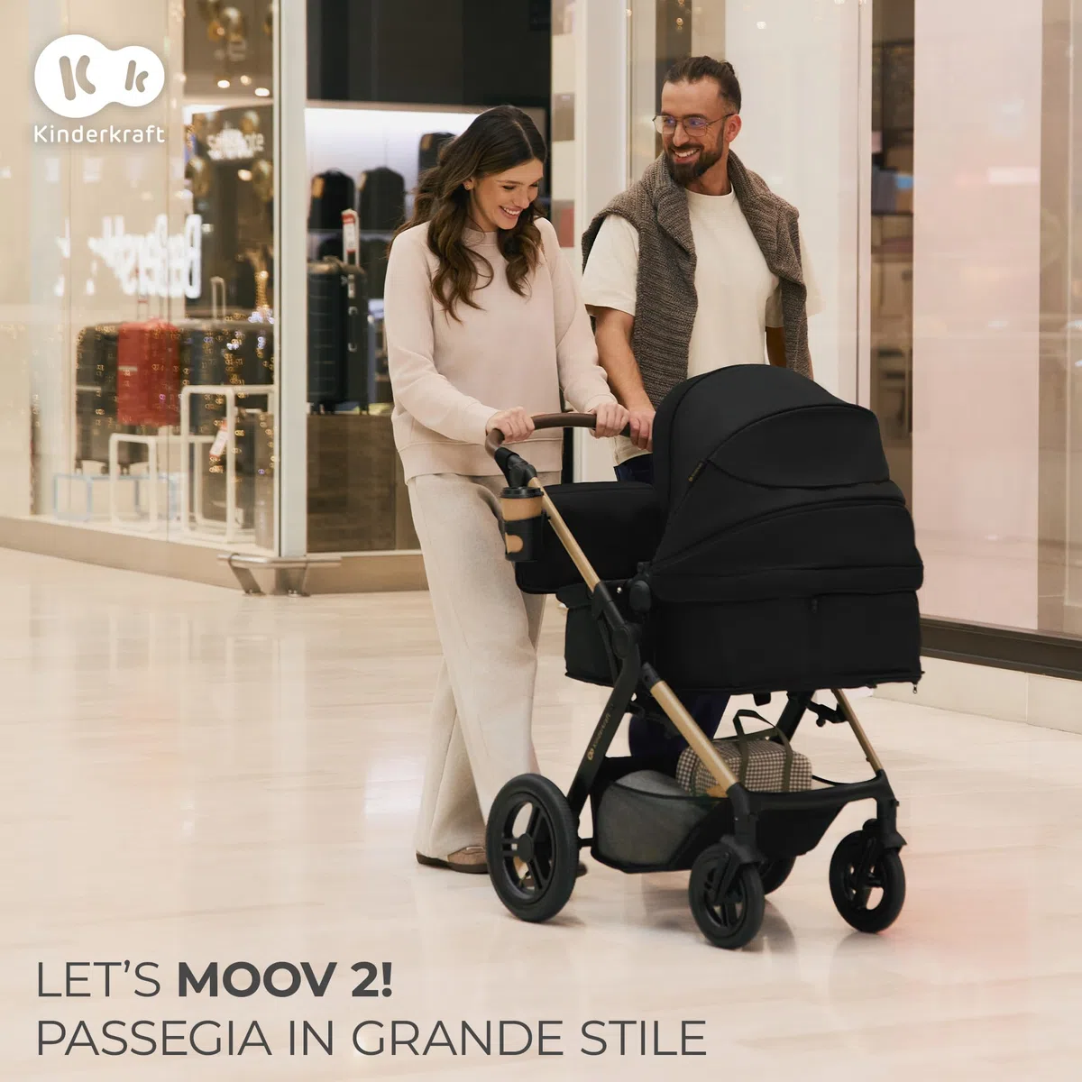 Kinderkraft MOOV XL 3 in 1, Passeggino fino a 27 kg, Carrozzina, Con Seduta I-SIZE 40-75 cm, Pieghevole, Ammortizzatore, Convertibile, Navicella XL, Con Accessori, Grigio Chiaro