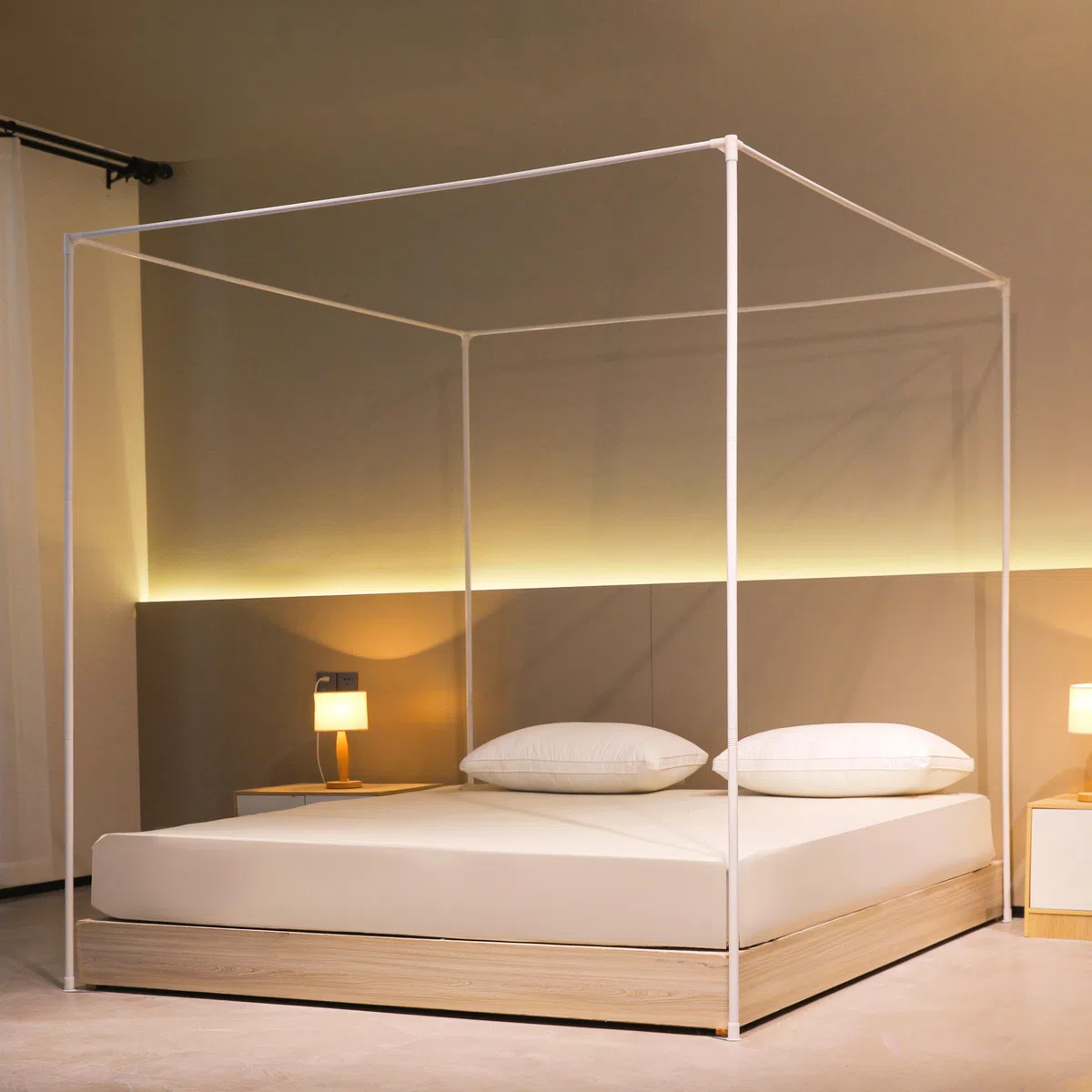 Beautyao Telaio per baldacchino e letto, 100 x 200 cm, bianco, zanzariera, canopy, quattro poster, angolo