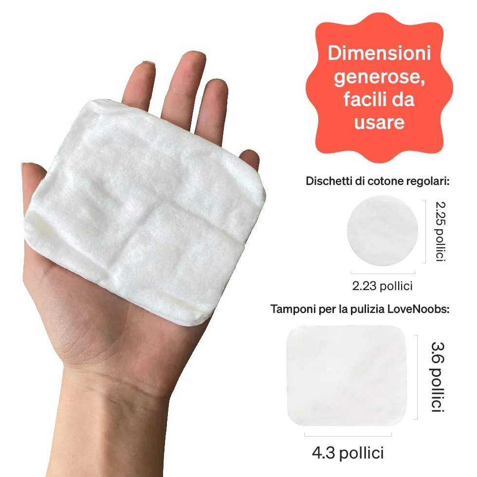 Quadrotti Cotone Neonato da Love Noobs, 360 Pezzi, Quadrotti Puro Cotone 100% Biologico Extra Morbido, XL (3.6 x 4.3 Pollici), Baby Skin
