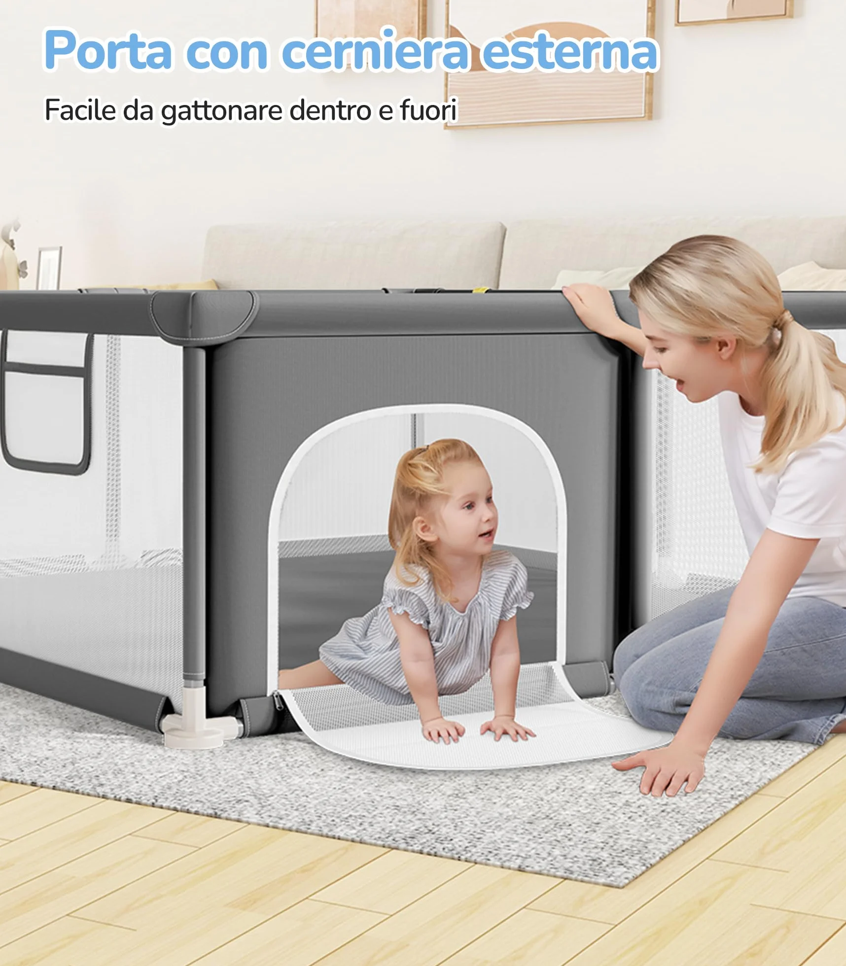 Dripex Box per Bambini Recinto Neonato 124 x 124 cm Rete Traspirante Tessuto Oxford 210D Grigio Scuro