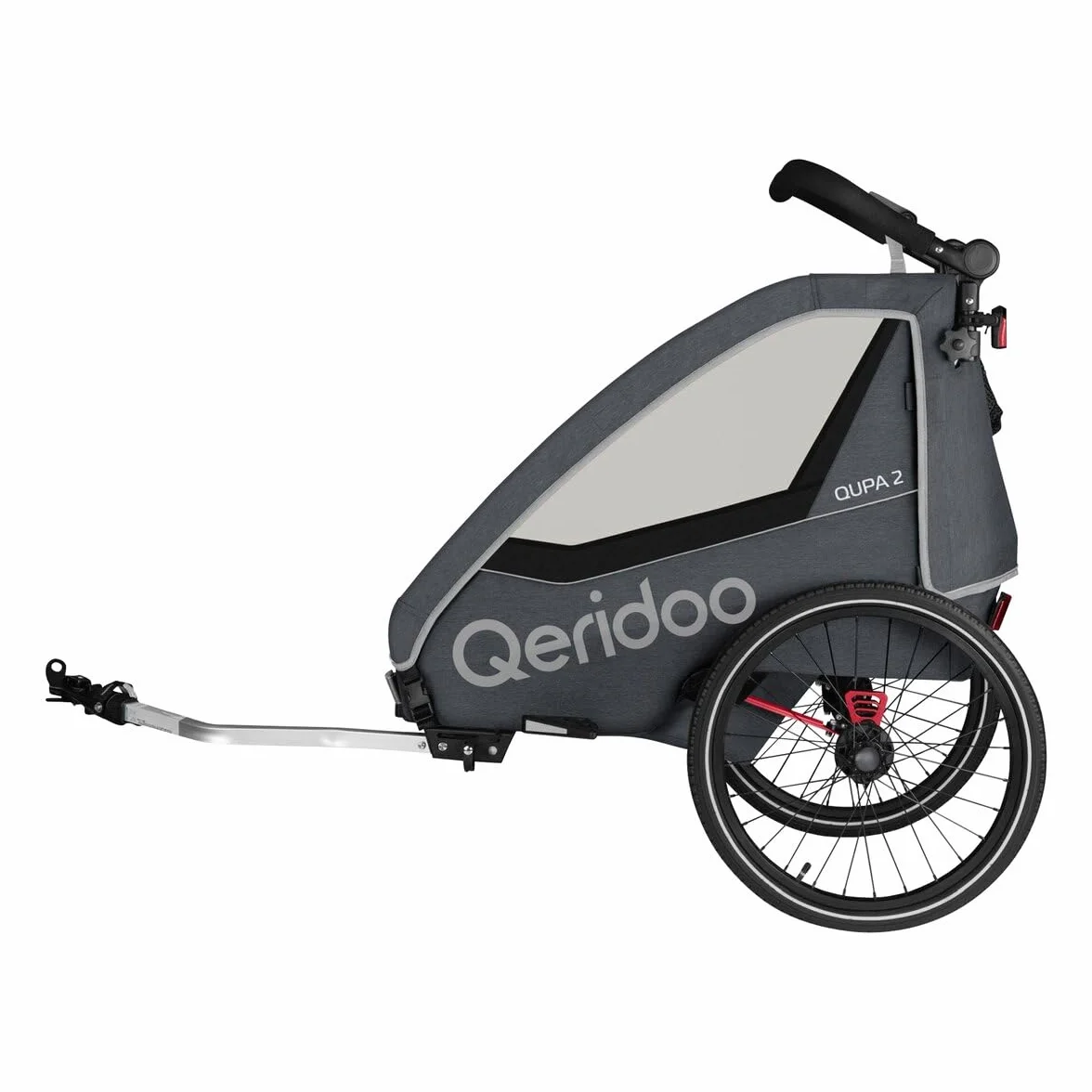 Rimorchi per bicicletta marca QERIDOO. Modello Kinderfahrradanhänger & Buggy QUPA 2 für 2 Kinder mit Kupplung, Blattfeder-Dämpfsystem (bis 60 kg) - Grigio