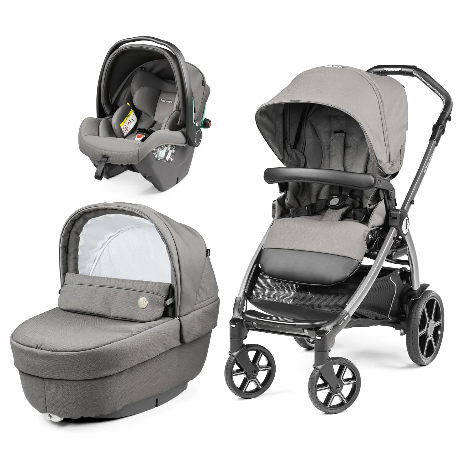 PEG Book Modular Passeggino Trio Neonati 0-4 Anni, Reversibile, Navicella, Seggiolino Auto i-Size, Mercury