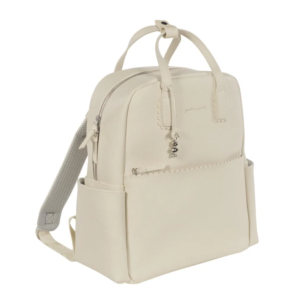 Zaino con fasciatoio passeggino nascita Modello ICON in simil pelle lavabile in lavatrice a 30° in varie colorazioni. Borsa fasciatoio nascita per passeggino (Crema)